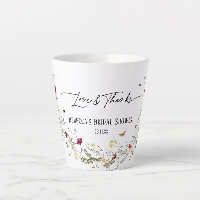 Elegant Wildflowers Custom Bridal Shower Favour Latte Mug (Front)