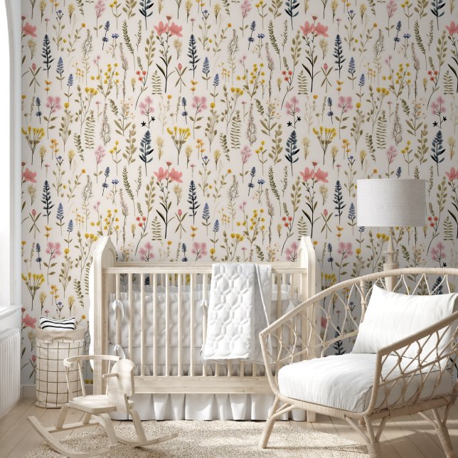 Elegant Wildflowers Floral Plants Botanical White Wallpaper (Kids)