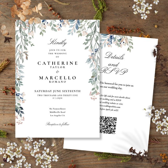 Elegant Wildflowers Floral QR Code Wedding Invitation (Elegant Wildflowers Floral QR Code Wedding Invitation)