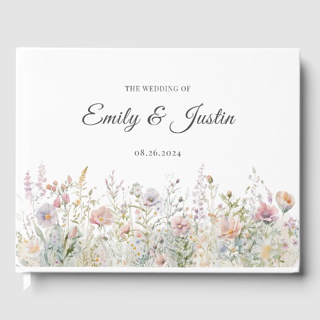 Elegant Wildflowers Floral Watercolor Wedding Guest Book (Front)