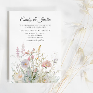 Elegant Wildflowers Floral Watercolor Wedding  Invitation