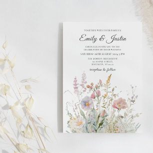 Elegant Wildflowers Floral Watercolor Wedding  Invitation