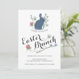 Elegant Wildflowers & Gray Bunny, Easter Brunch Announcement