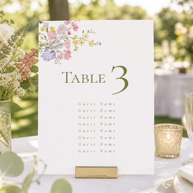 Elegant Wildflowers Green Script Wedding Table Number (Elegant Wildflowers Green Script Wedding Table Number)