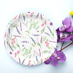Elegant Wildflowers Lavender Bridal Shower Paper Plate