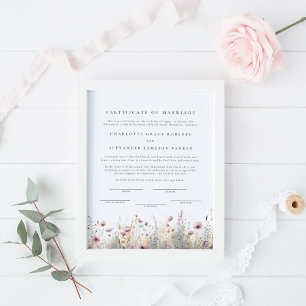 Elegant Wildflowers Marriage Certificate Poster