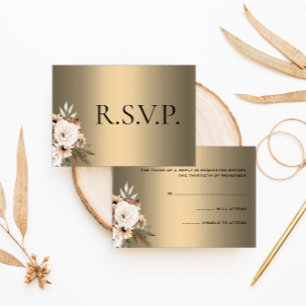 Elegant Wildflowers on Gold Boho Wedding RSVP Card