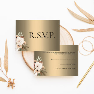 Elegant Wildflowers on Gold Boho Wedding  RSVP Card