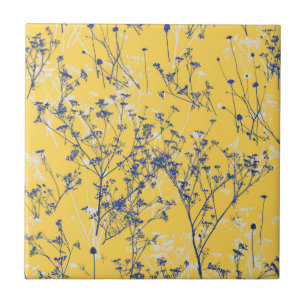 Elegant Wildflowers on Mustard Yellow Ceramic Tile