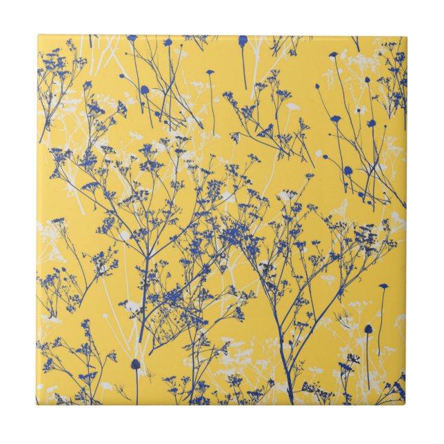 Elegant Wildflowers on Mustard Yellow Ceramic Tile (Front)