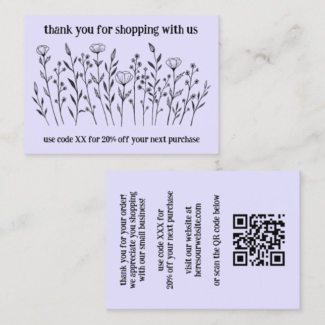 Elegant Wildflowers ORDER THANK YOU QR Code Business Card (Front/Back)