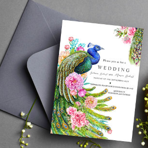 elegant Wildflowers Peacock indian wedding Fancy Invitation