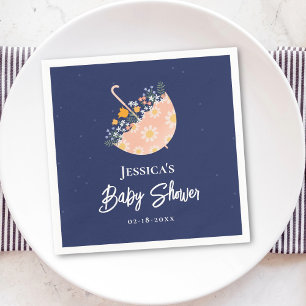 Elegant Wildflowers Pink Umbrella Baby Shower Napkin