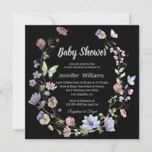 elegant wildflowers purple black girl baby shower  invitation