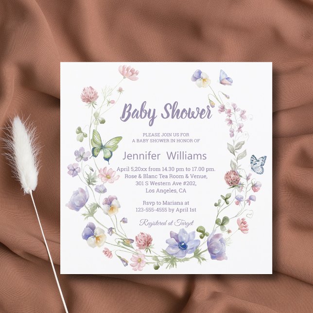 elegant wildflowers purple chic girl baby shower  invitation (Creator Uploaded)