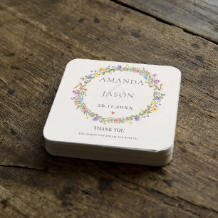Elegant Wildflowers Purple Yellow Floral Wedding  Coaster