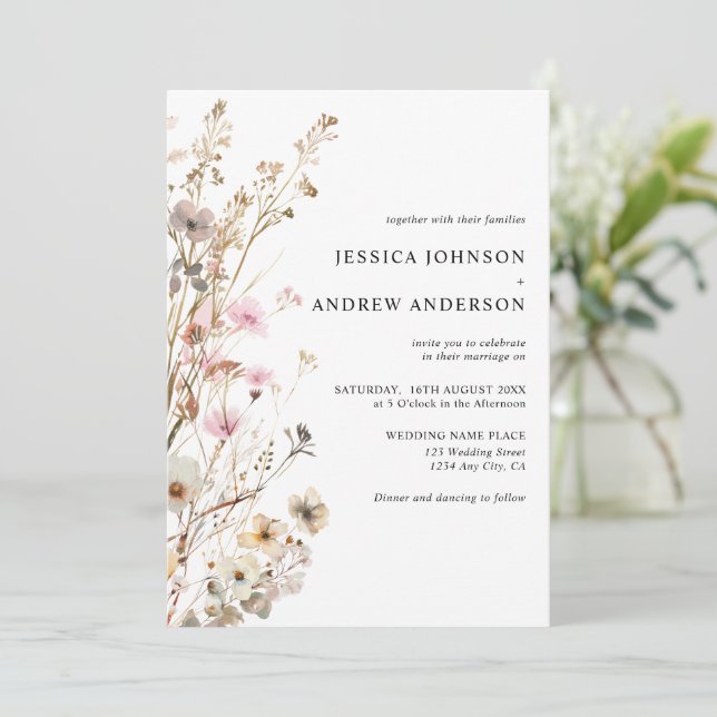 Elegant Wildflowers Rustic Floral Wedding Invitati Invitation (Standing Front)