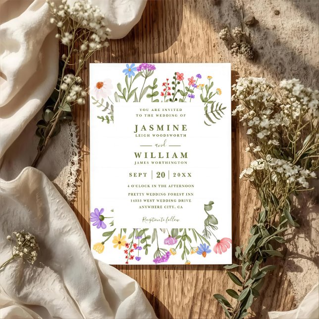 Elegant Wildflowers Rustic Modern QR Code Wedding Invitation (Creator Uploaded)