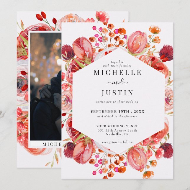 Elegant Wildflowers | Rustic Photo Wedding Invitation (Front/Back)