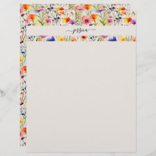 Elegant wildflowers script name custom letterhead