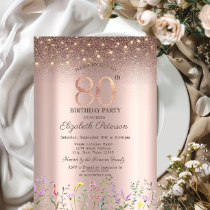Elegant Wildflowers,String Lights 80th Birthday Invitation