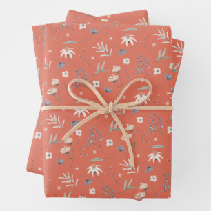 Elegant Wildflowers Terracotta Wrapping Paper Sheet