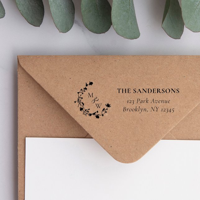 Elegant Wildflowers Typograpy Wedding Address Self-inking Stamp (Creator Uploaded)