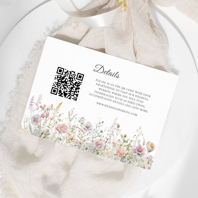 Elegant Wildflowers Watercolor QR code Details Enclosure Card (Creator Uploaded)