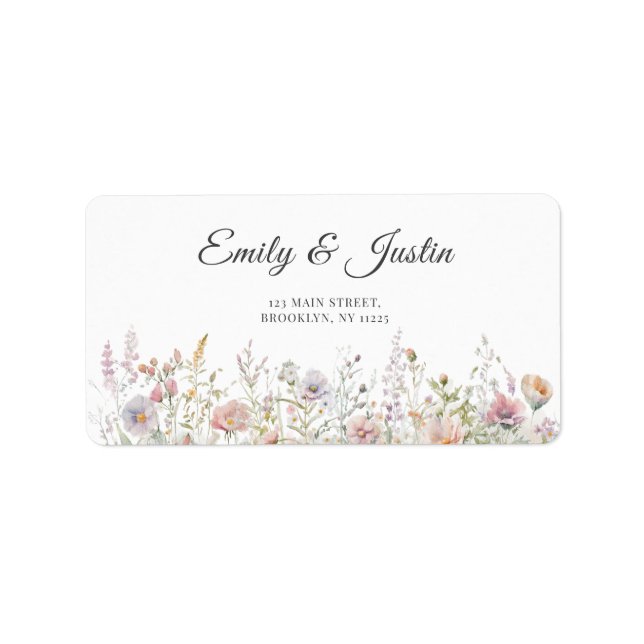 Elegant Wildflowers Watercolor Wedding Address Label (Front)
