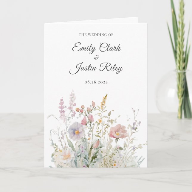 Elegant Wildflowers Watercolor Wedding Booklet Program (Front)