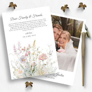 Elegant Wildflowers Watercolor Wedding Photo Thank You Card