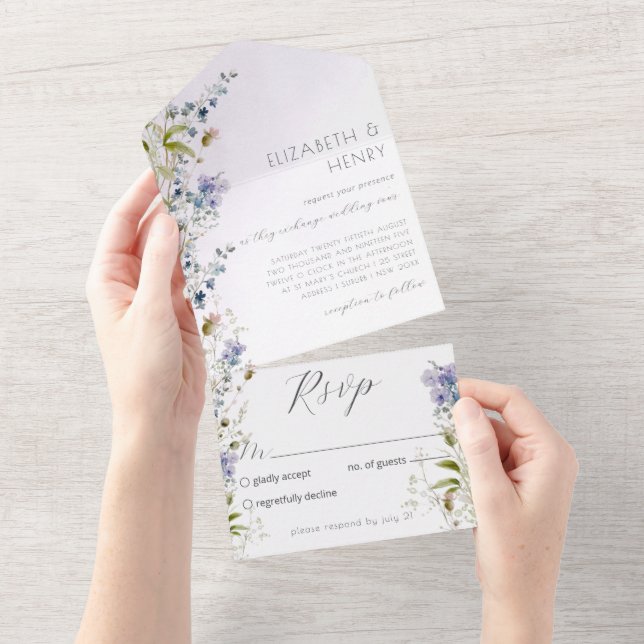 Elegant Wildflowers Wedding  All In One Invitation (Tearaway)