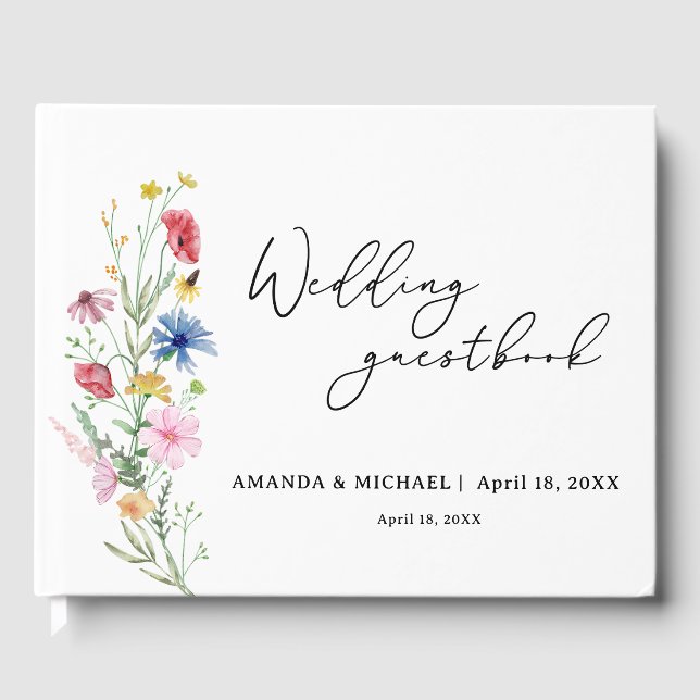 Elegant Wildflowers Wedding Guest Book (Front)