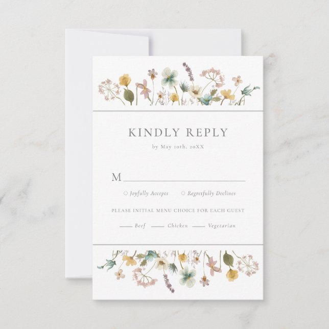 Elegant Wildflowers Wedding RSVP Card (Front)