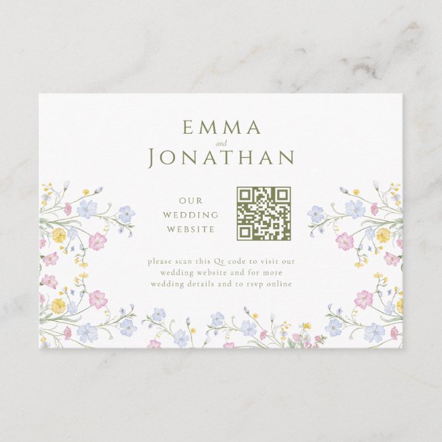 Elegant Wildflowers Wedding Website Enclosure Card (Front)