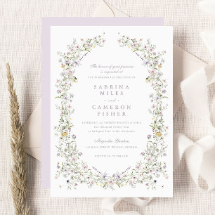 Elegant Wildflowers Wreath Blush Pink Wedding Invitation
