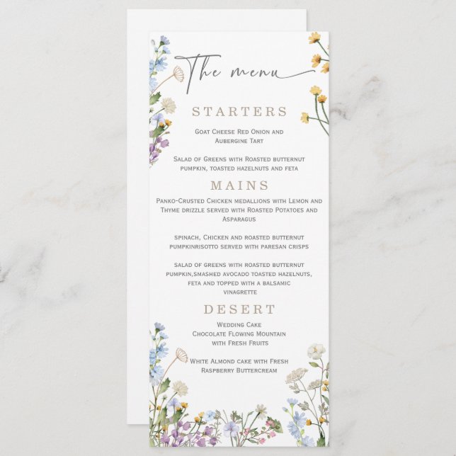 Elegant Wilflower Wedding Menu  (Front/Back)