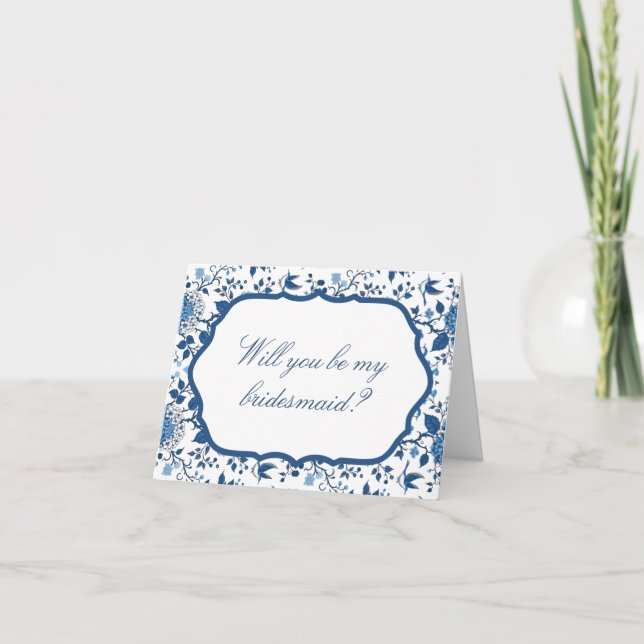 Elegant will you be my bridesmaid? Blue Proposal  Card (Front)