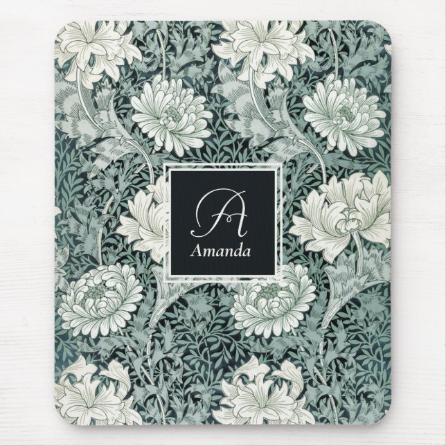 Elegant William Morris Anemone with Monogram Mouse Pad (Front)