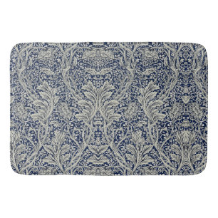 Elegant William Morris Floral Blue White Pattern Bath Mat