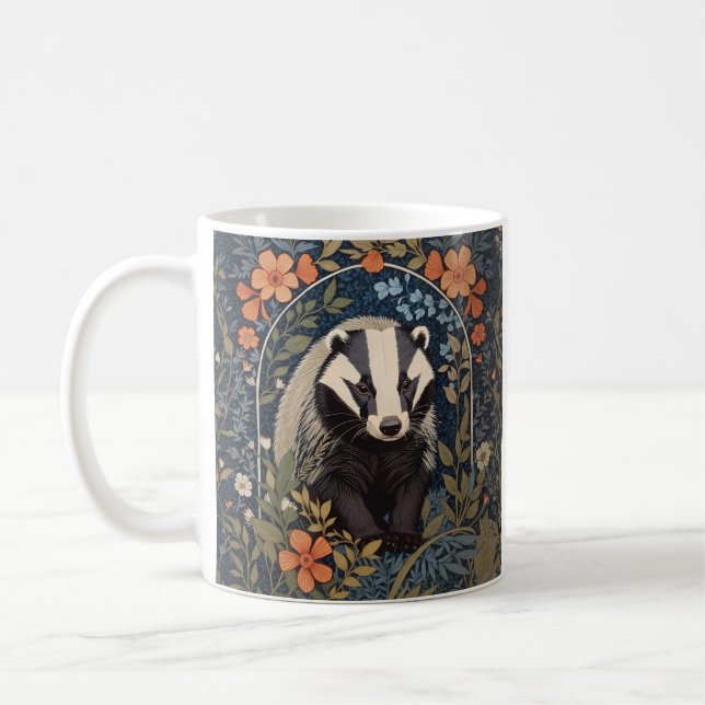 Elegant William Morris Inspired Badger Coffee Mug (Left)