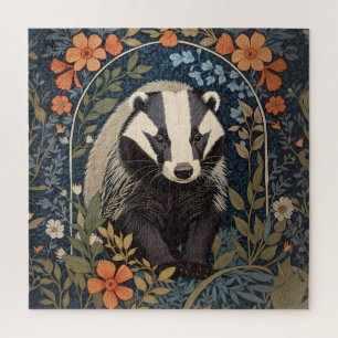 Elegant William Morris Inspired Badger Jigsaw Puzzle