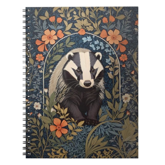 Elegant William Morris Inspired Badger Notebook (Front)