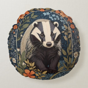 Elegant William Morris Inspired Badger Round Cushion