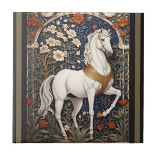 Elegant William Morris Inspired White Horse Ceramic Tile