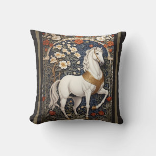 Elegant William Morris Inspired White Horse Cushion