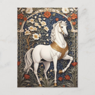 Elegant William Morris Inspired White Horse Postcard