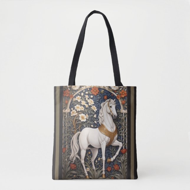 Elegant William Morris Inspired White Horse Tote Bag (Front)