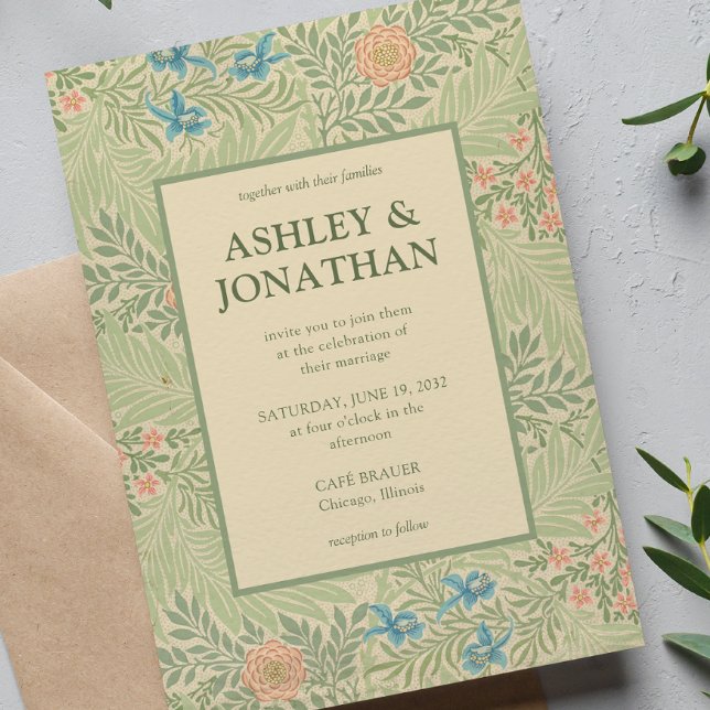 Elegant William Morris Larkspur Pattern Wedding Invitation (Creator Uploaded)