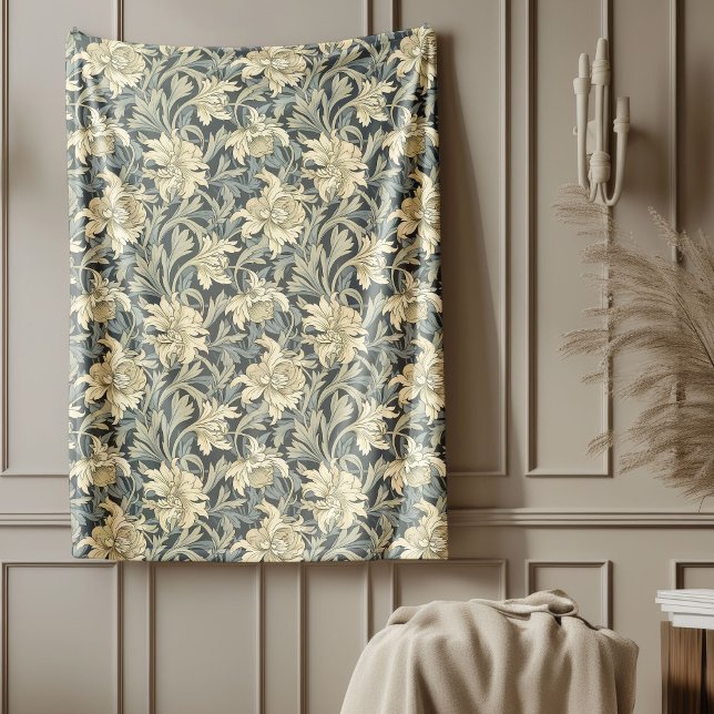 Elegant William Morris Pattern pastel green ivory Fleece Blanket (Elegant William Morris Pattern pastel green ivory Fleece Blanket)
